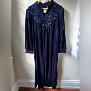 JASMINE ROSE Velvet Floral Grannycore Nightgown Prairie Blue Long‎ Fall Cozy L